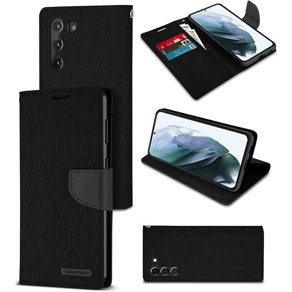 Goospery Canvas Black Samsung Galaxy S21 Plus Wallet Case Cover Goospery Canvas Black Samsung Galaxy S21 Plus Wallet Case Cover